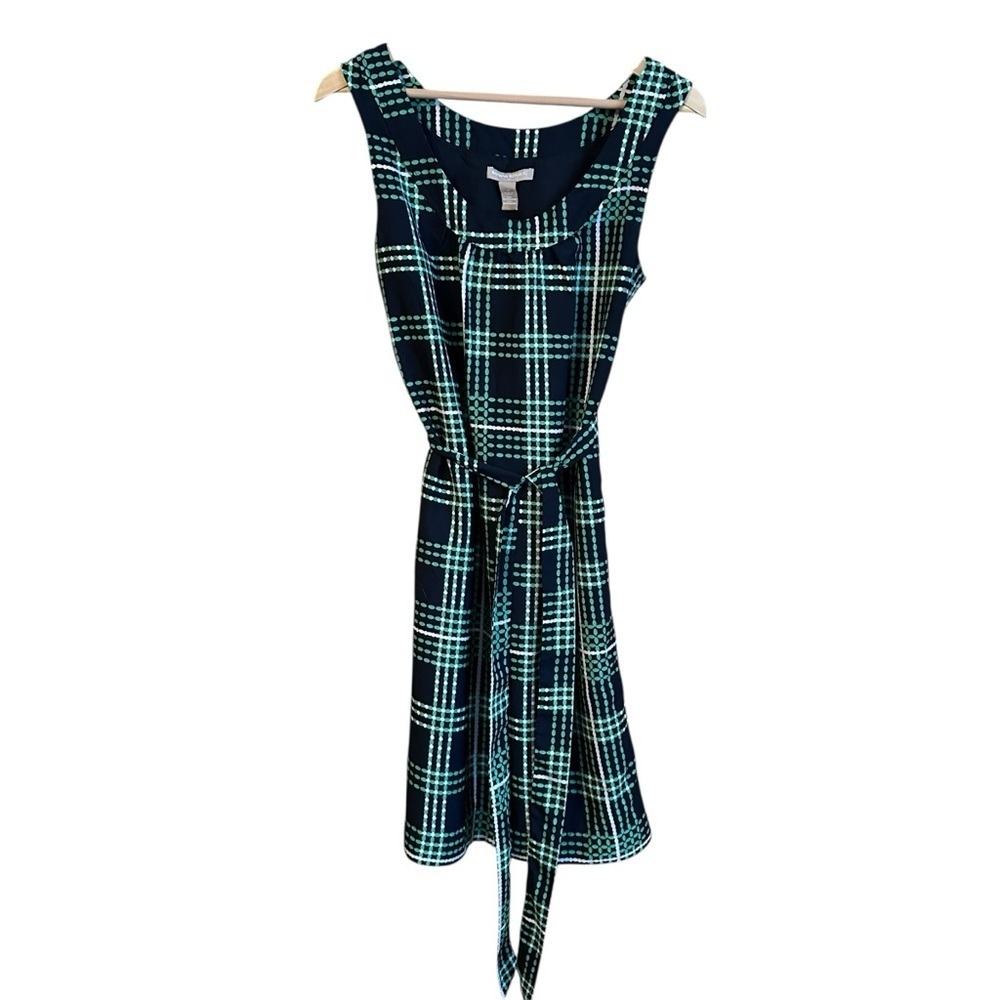 Banana Republic Tartan Plaid Tie Waist Sleeveless Shift Midi Dress Sz 10